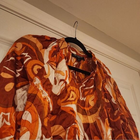 Liz Logie satin Feel orange and white blouse 70s Style Size 6 - Picture 2 of 4